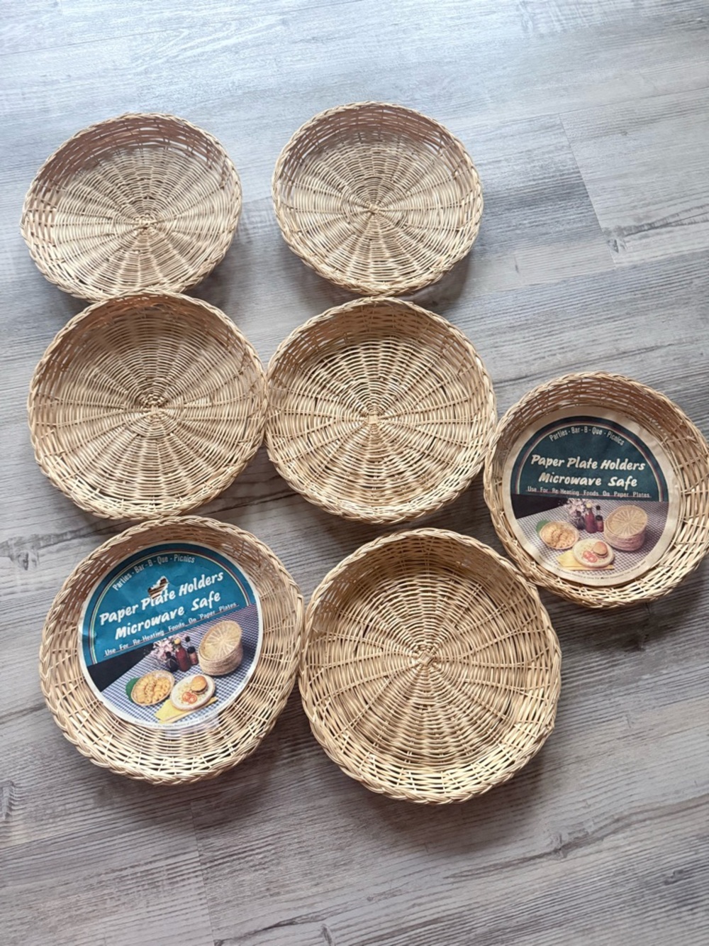 Vintage wicker paper plate holders 7pc set